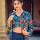 Jyoti Fashion Women's Teal Silk Print with Hand Work Indo Western Kurta Set | Swadesiicart