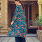 Jyoti Fashion Women's Teal Silk Print with Hand Work Indo Western Kurta Set | Swadesiicart