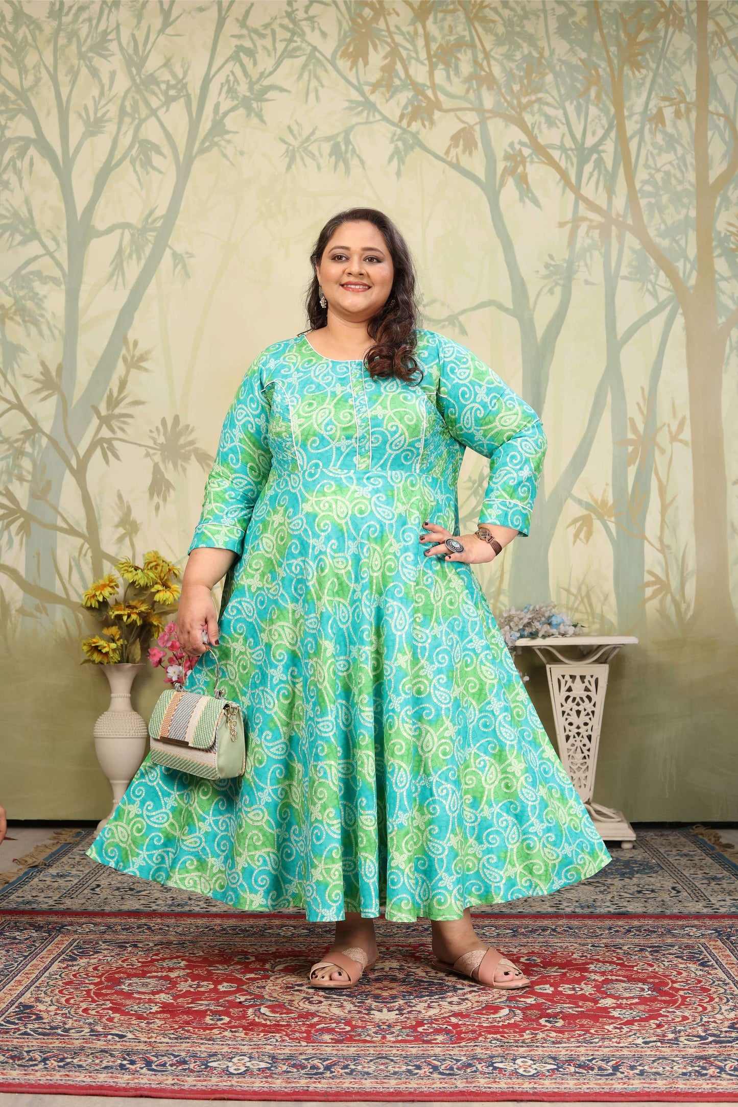 Jyoti Fashion Women's Sky Blue Rayon Floral Print with Sequins Designer Anarkali Set | Swadesiicart