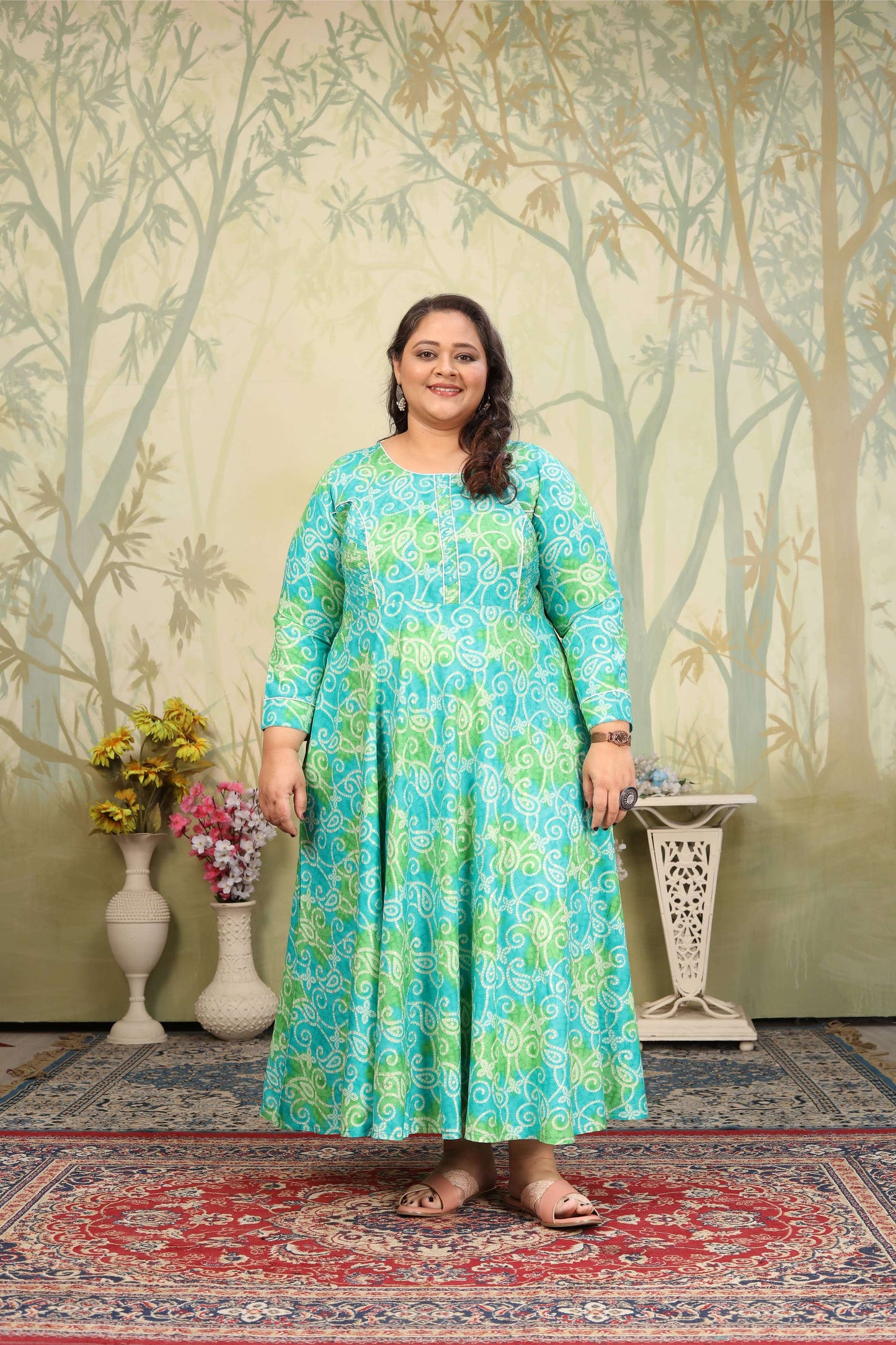 Jyoti Fashion Women's Sky Blue Rayon Floral Print with Sequins Designer Anarkali Set | Swadesiicart