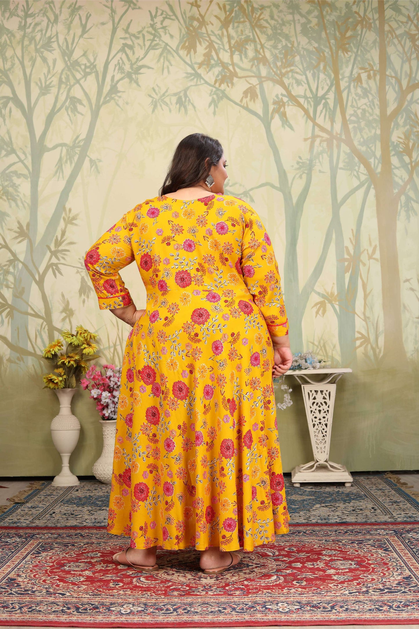 Jyoti Fashion Women's Yellow Rayon Floral Print with Sequins Designer Anarkali Set | Swadesiicart