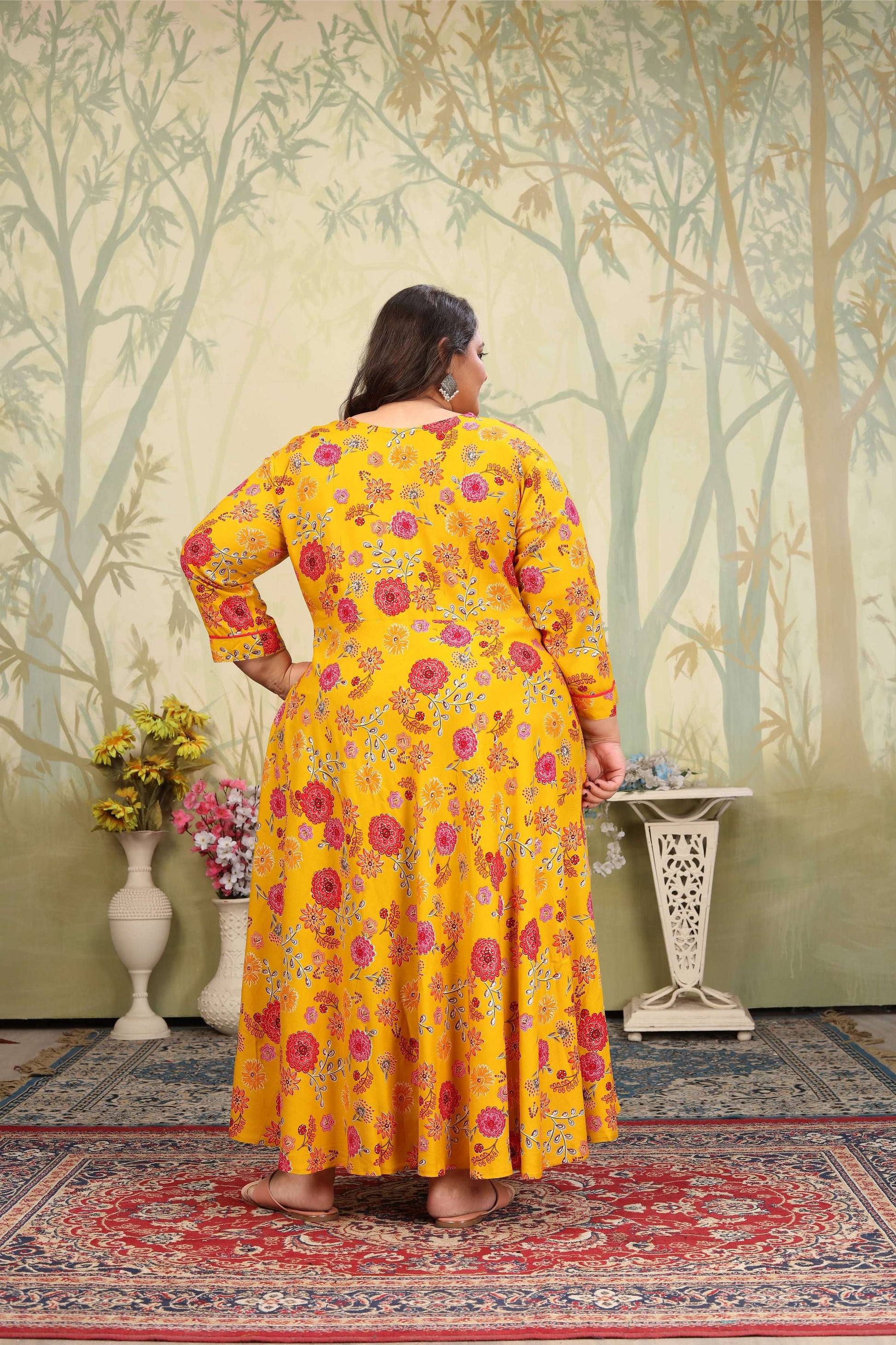 Jyoti Fashion Women's Yellow Rayon Floral Print with Sequins Designer Anarkali Set | Swadesiicart