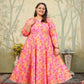 Jyoti Fashion Women's Pink Rayon Floral Print with Sequins Designer Anarkali Set | Swadesiicart