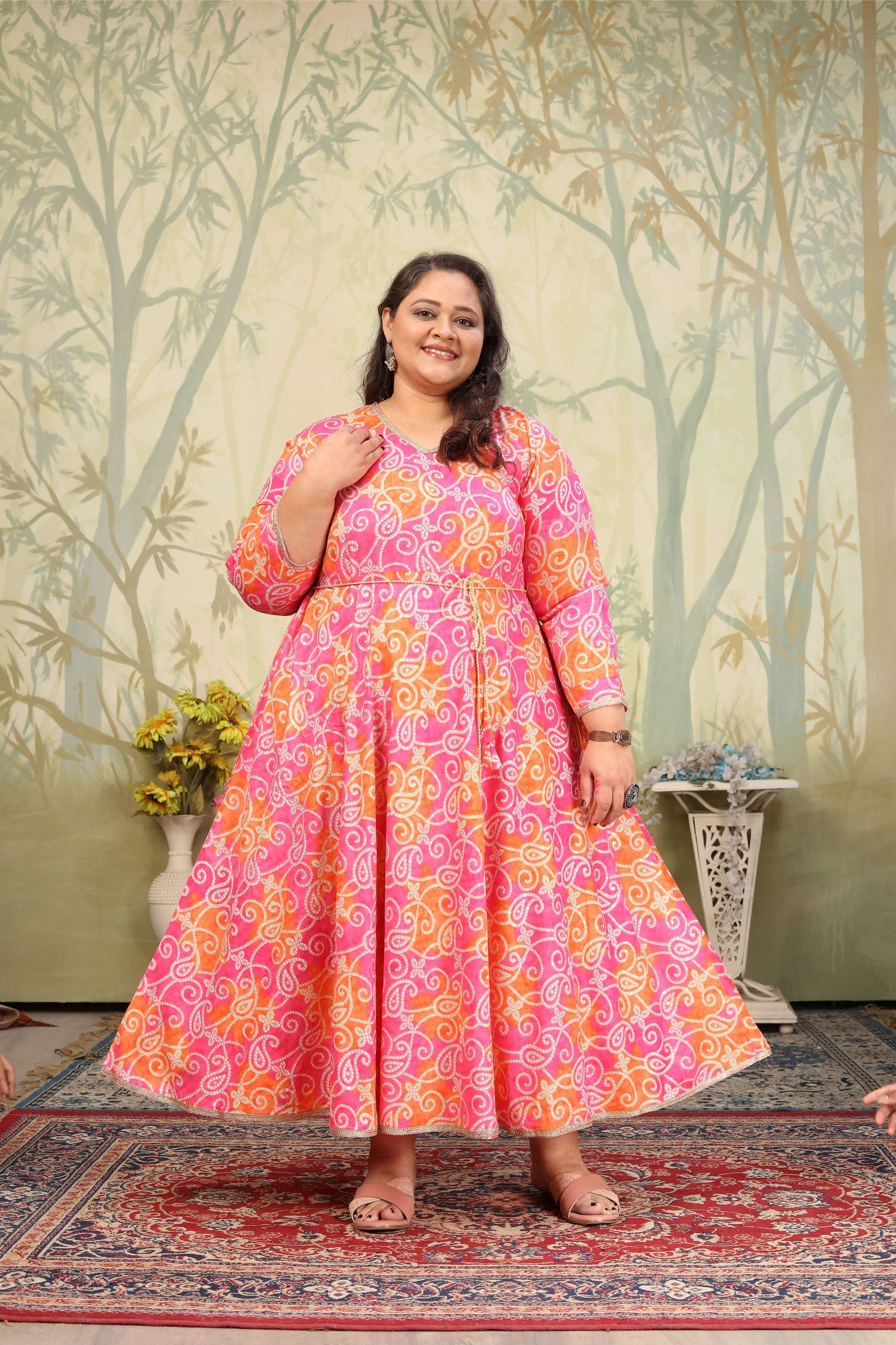 Jyoti Fashion Women's Pink Rayon Floral Print with Sequins Designer Anarkali Set | Swadesiicart
