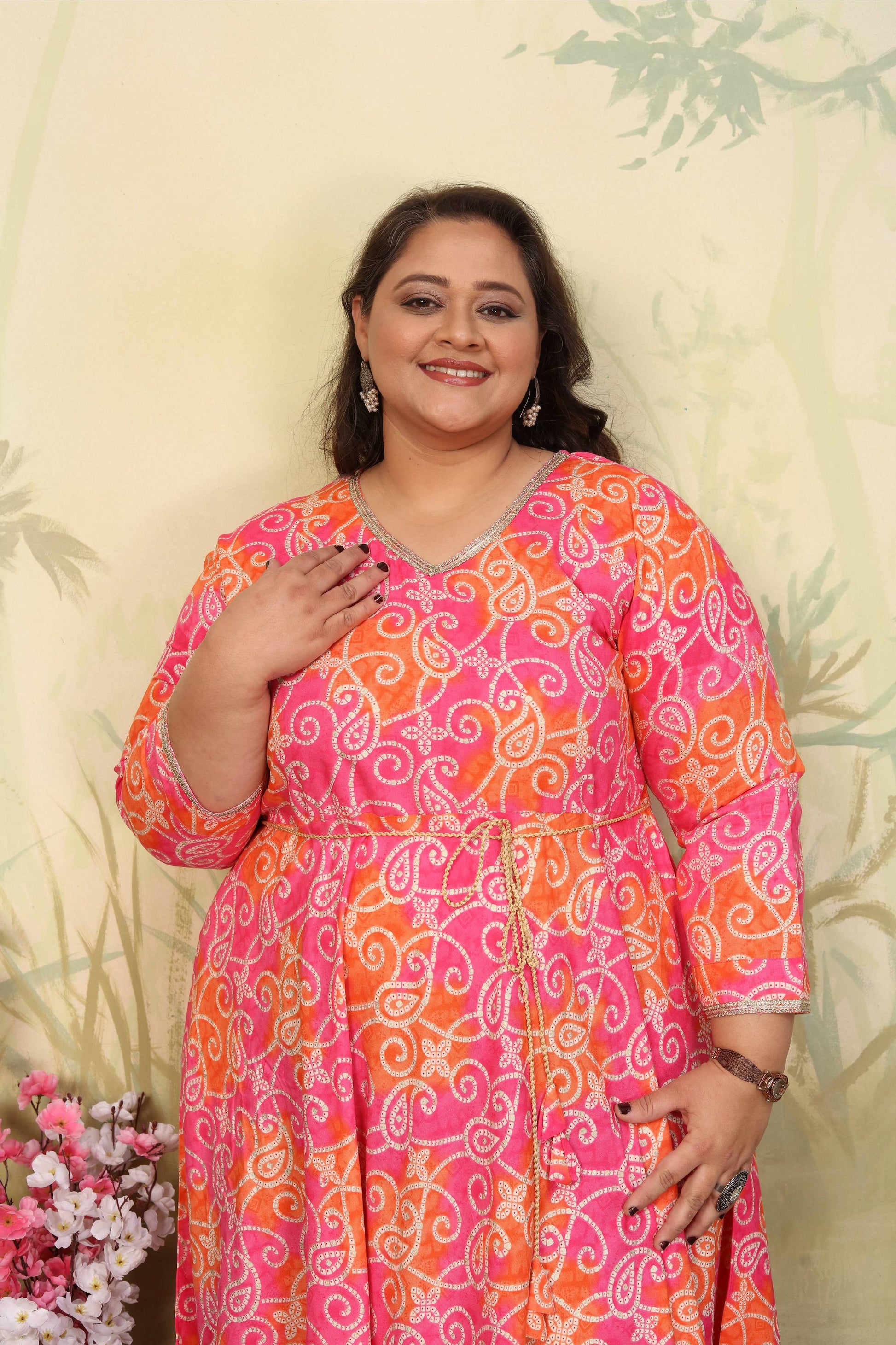 Jyoti Fashion Women's Pink Rayon Floral Print with Sequins Designer Anarkali Set | Swadesiicart