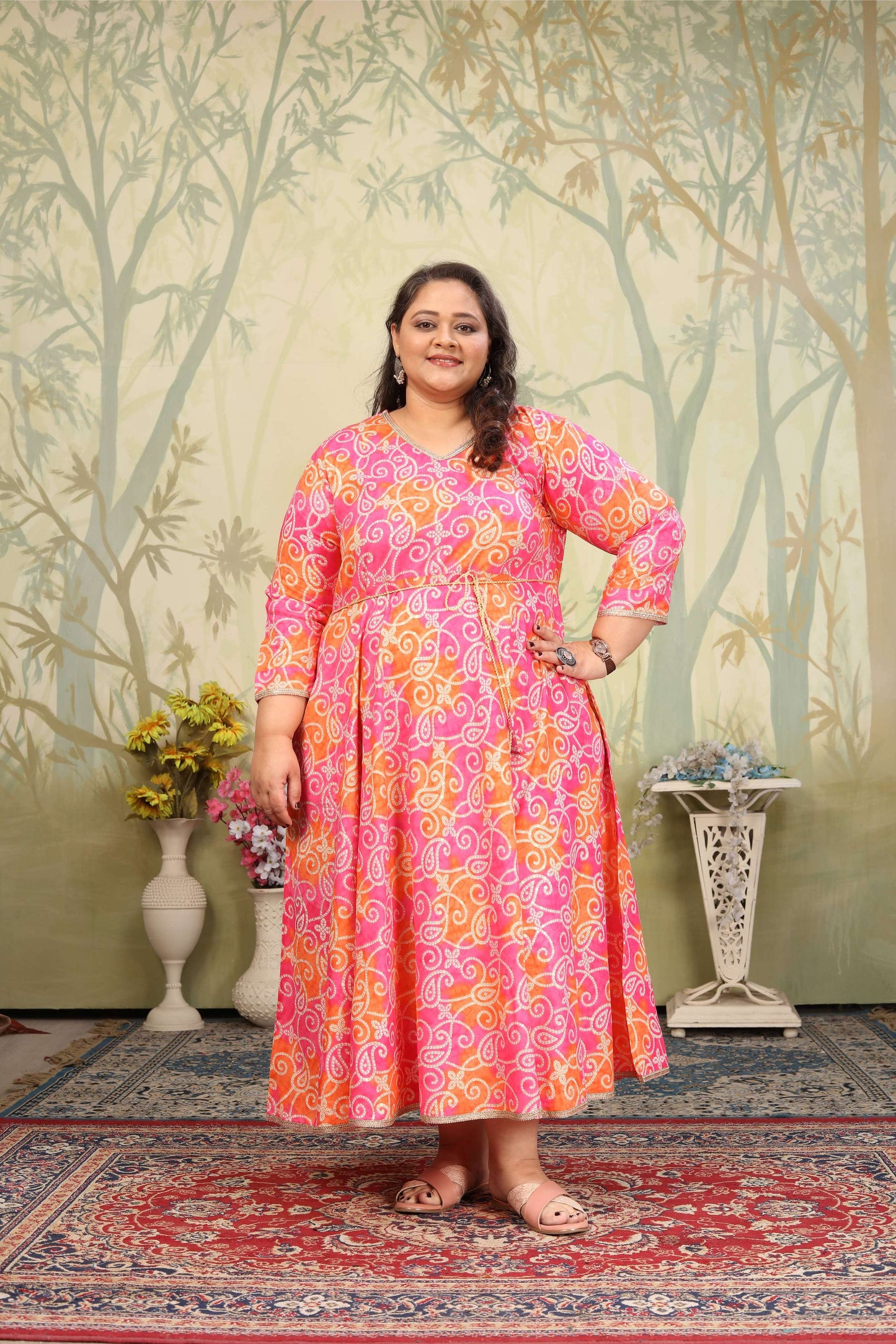 Jyoti Fashion Women's Pink Rayon Floral Print with Sequins Designer Anarkali Set | Swadesiicart