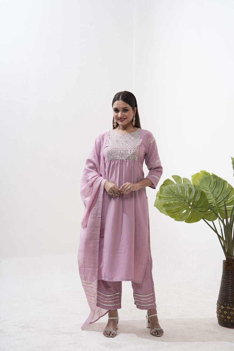 Jyoti Fashion Women's Purple Vertical Silk Sequins Embroidered Kurta Set | Swadesiicart