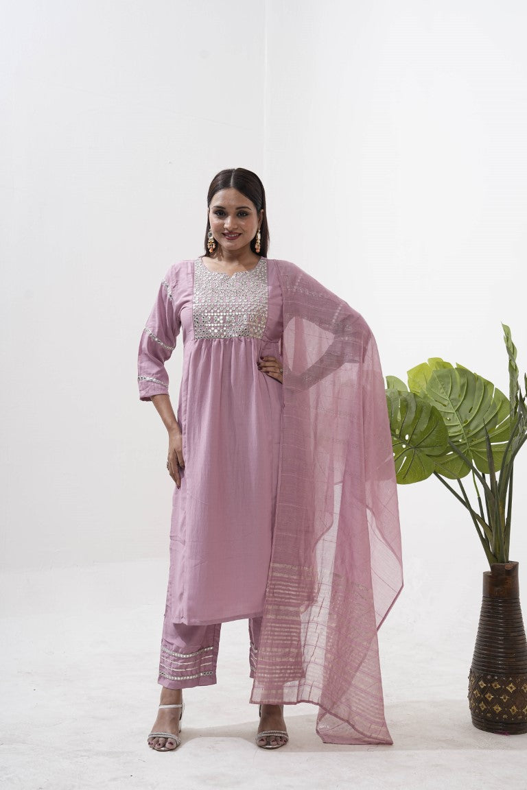 Jyoti Fashion Women's Purple Vertical Silk Sequins Embroidered Kurta Set | Swadesiicart