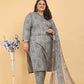 Jyoti Fashion Women's Grey Rayon Digital Print with Handwork Kurta Set | Swadesiicart