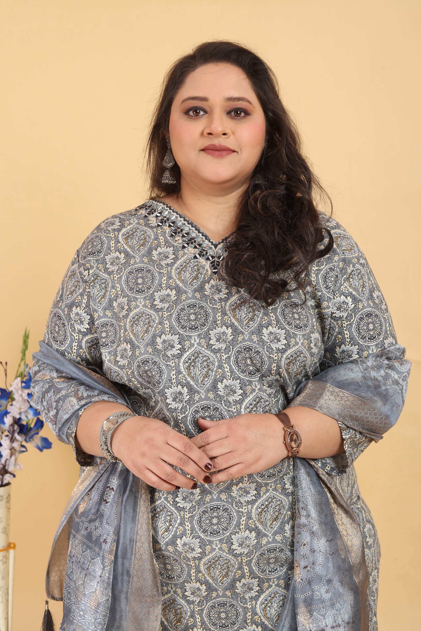 Jyoti Fashion Women's Grey Rayon Digital Print with Handwork Kurta Set | Swadesiicart