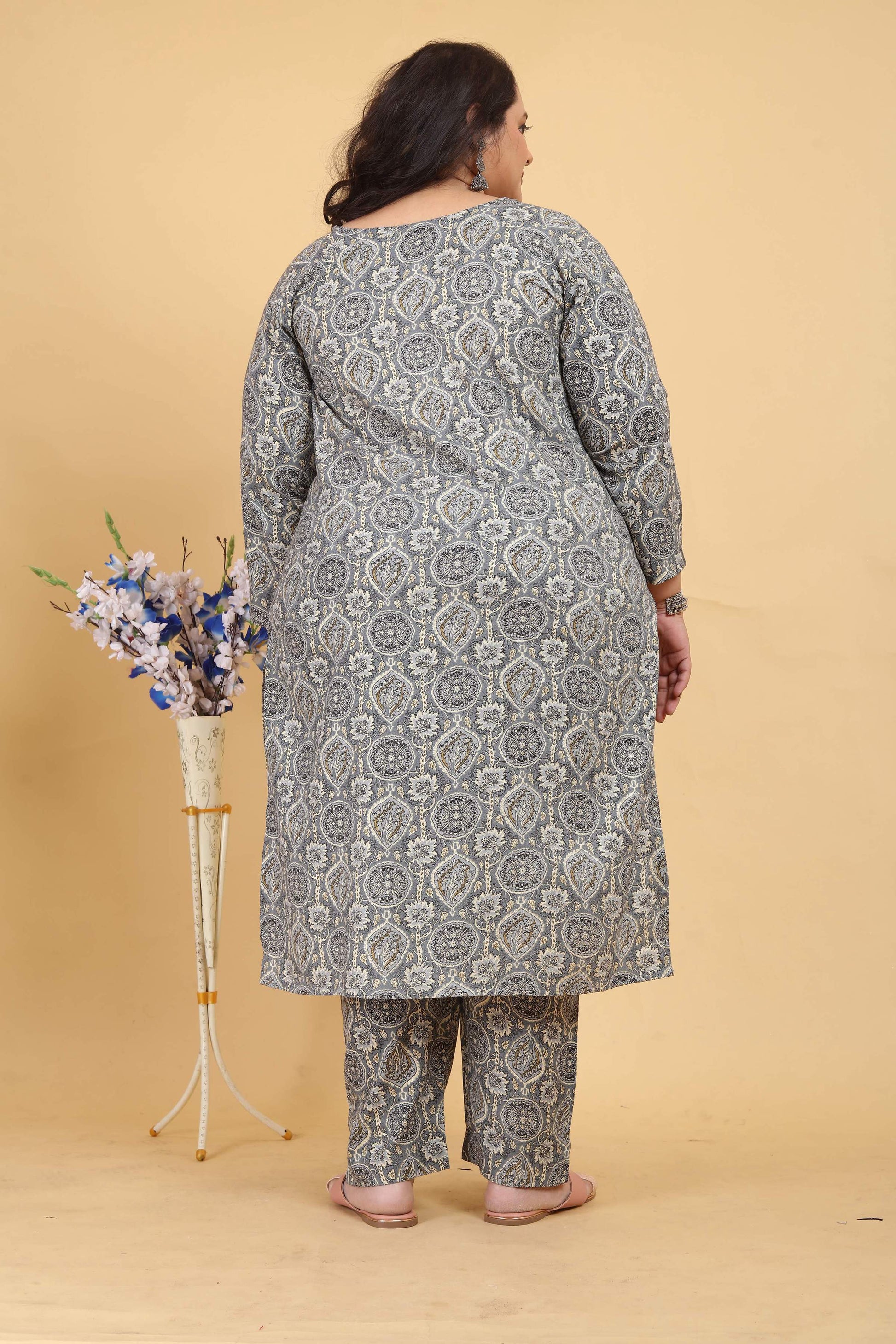 Jyoti Fashion Women's Grey Rayon Digital Print with Handwork Kurta Set | Swadesiicart