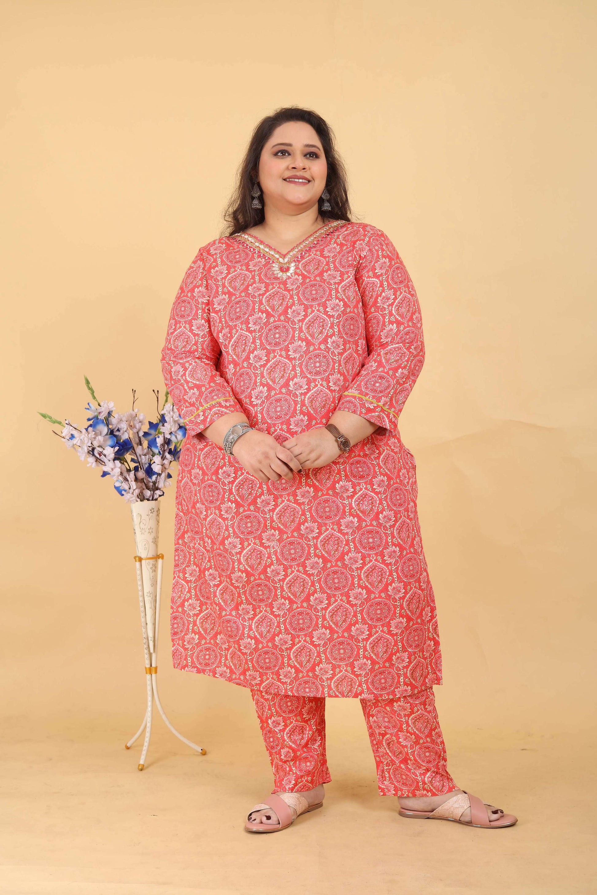 Jyoti Fashion Women's Pink Rayon Digital Print with Handwork Kurta Set | Swadesiicart