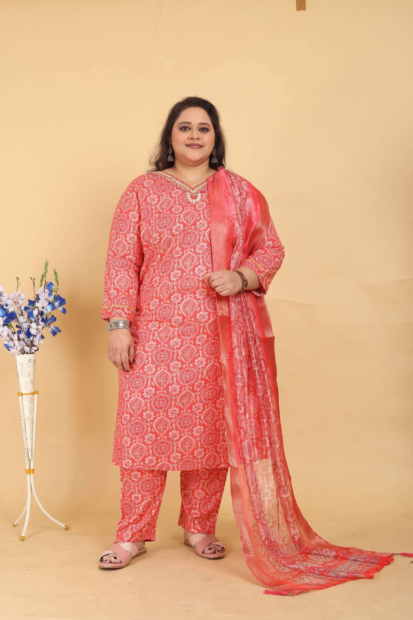 Jyoti Fashion Women's Pink Rayon Digital Print with Handwork Kurta Set | Swadesiicart