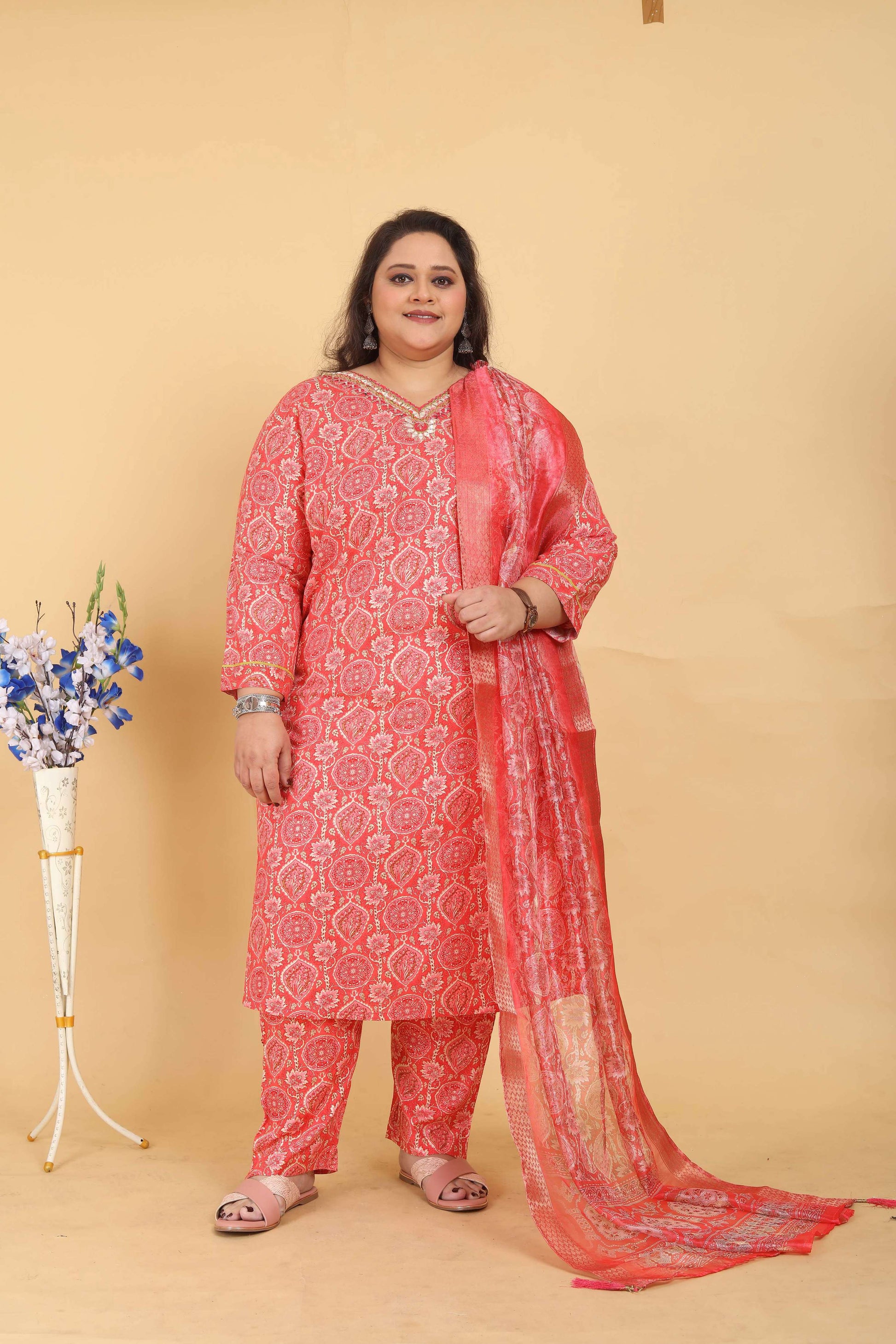 Jyoti Fashion Women's Pink Rayon Digital Print with Handwork Kurta Set | Swadesiicart