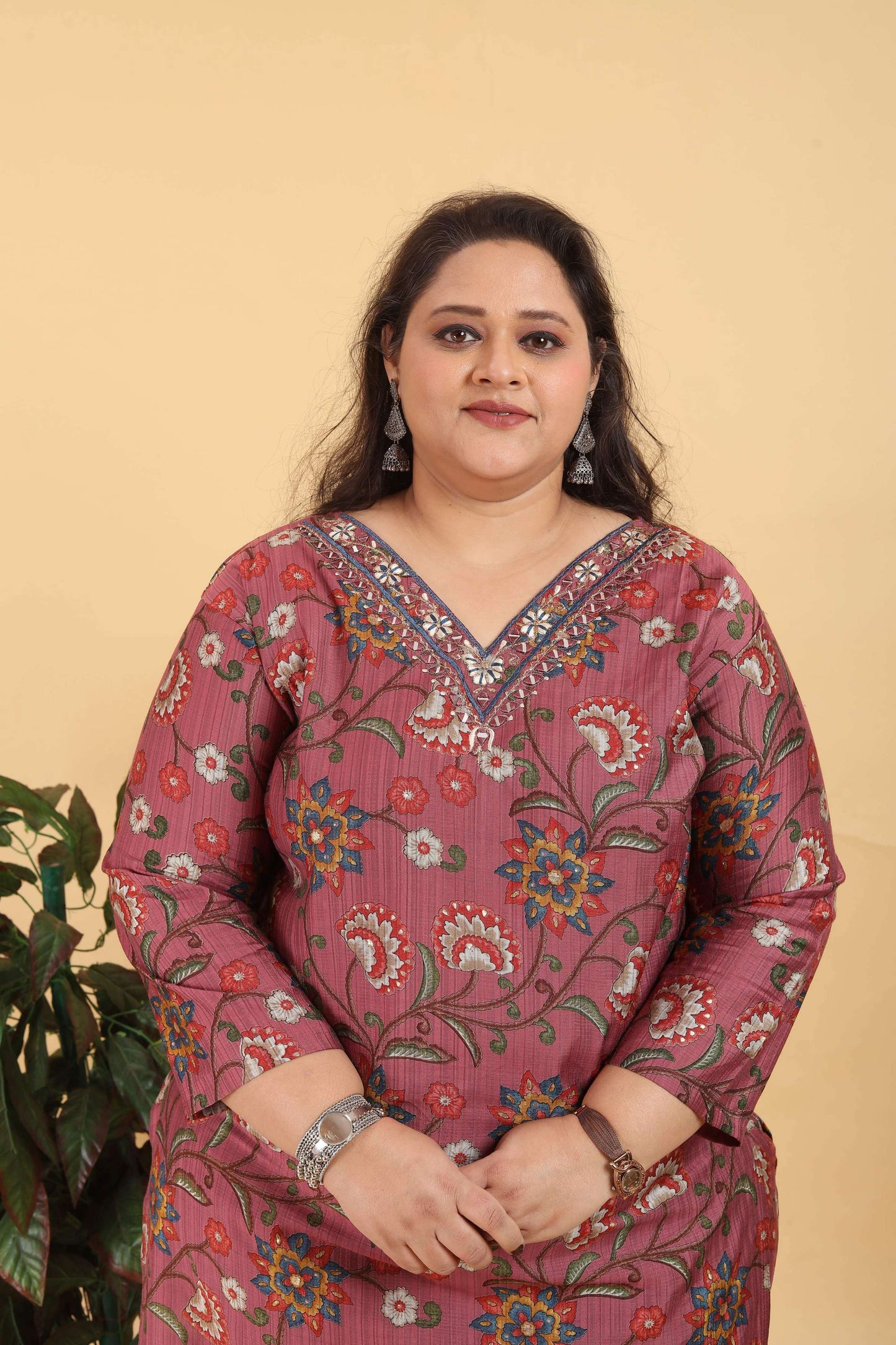 Jyoti Fashion Women's Brown Lichi Viscose Digital Print with Handwork Kurta Set | Swadesiicart