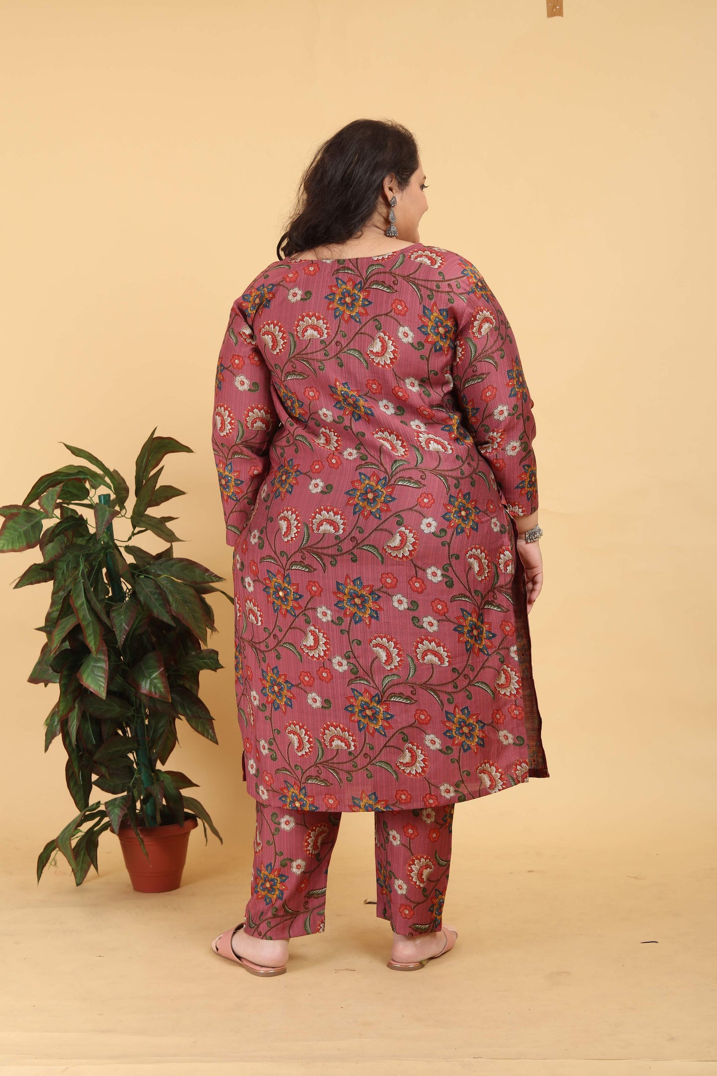 Jyoti Fashion Women's Brown Lichi Viscose Digital Print with Handwork Kurta Set | Swadesiicart