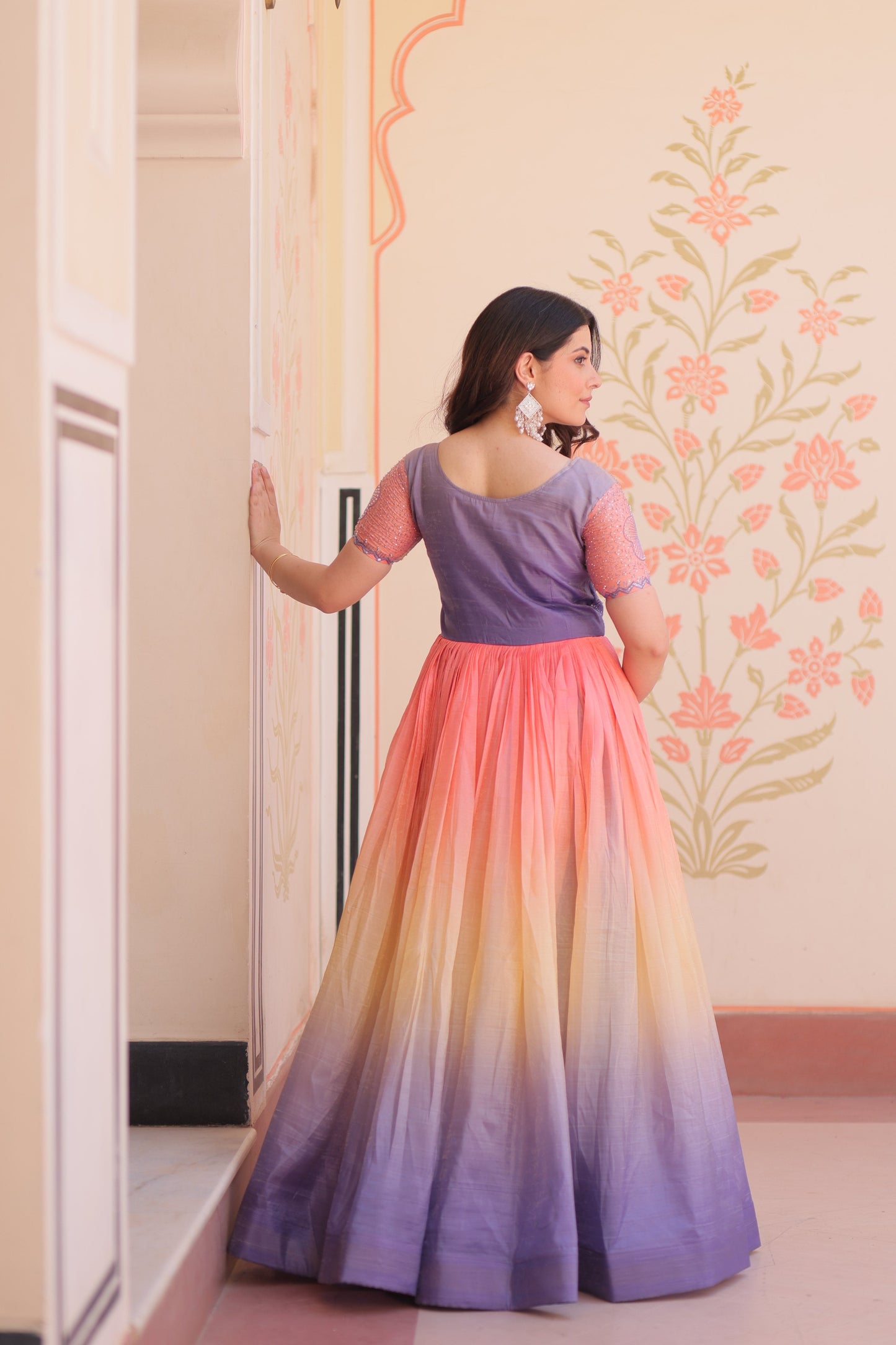 Jyoti Fashion Women's Lavender Gold Crush Embroidered Designer Anarkali Set | Swadesiicart