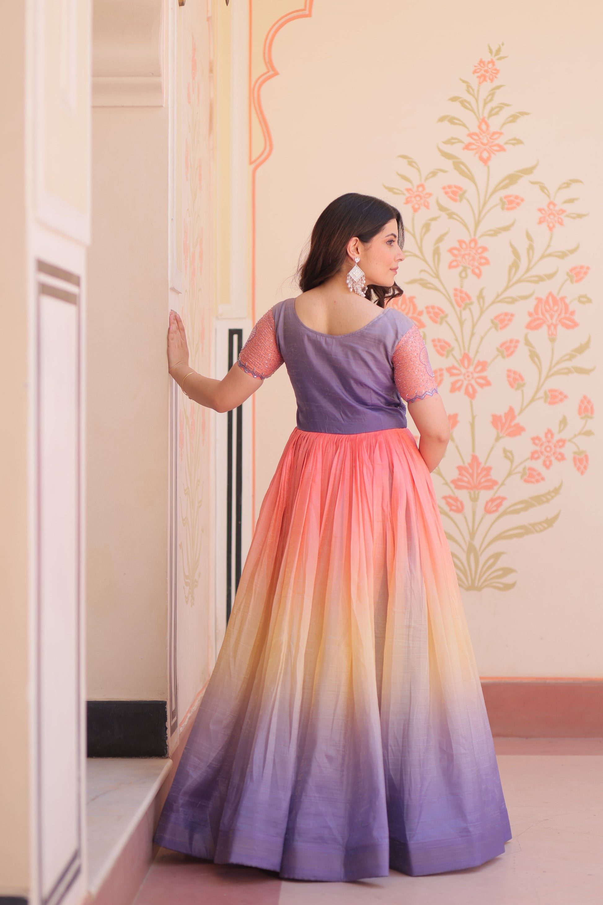 Jyoti Fashion Women's Lavender Gold Crush Embroidered Designer Anarkali Set | Swadesiicart