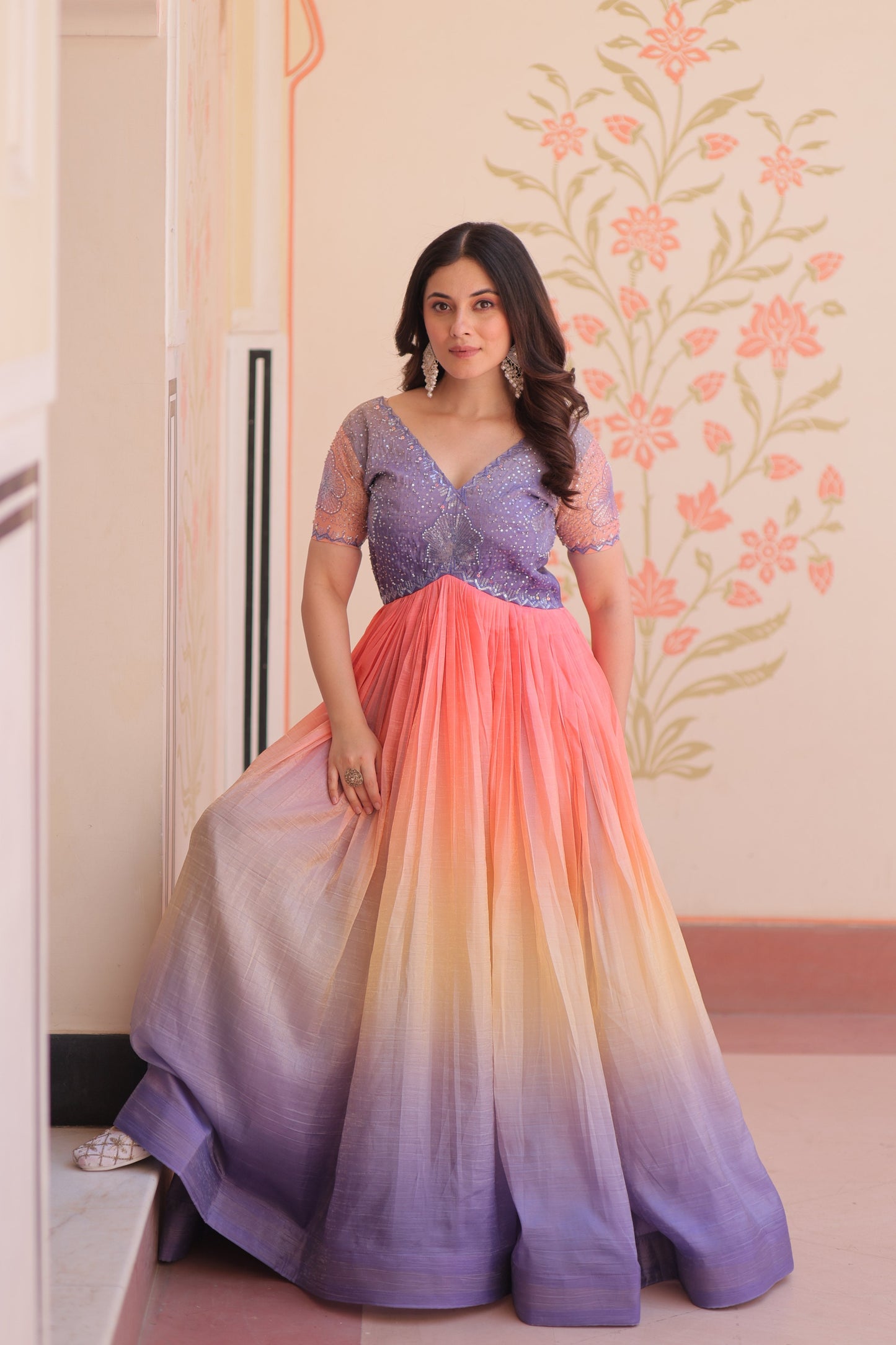 Jyoti Fashion Women's Lavender Gold Crush Embroidered Designer Anarkali Set | Swadesiicart