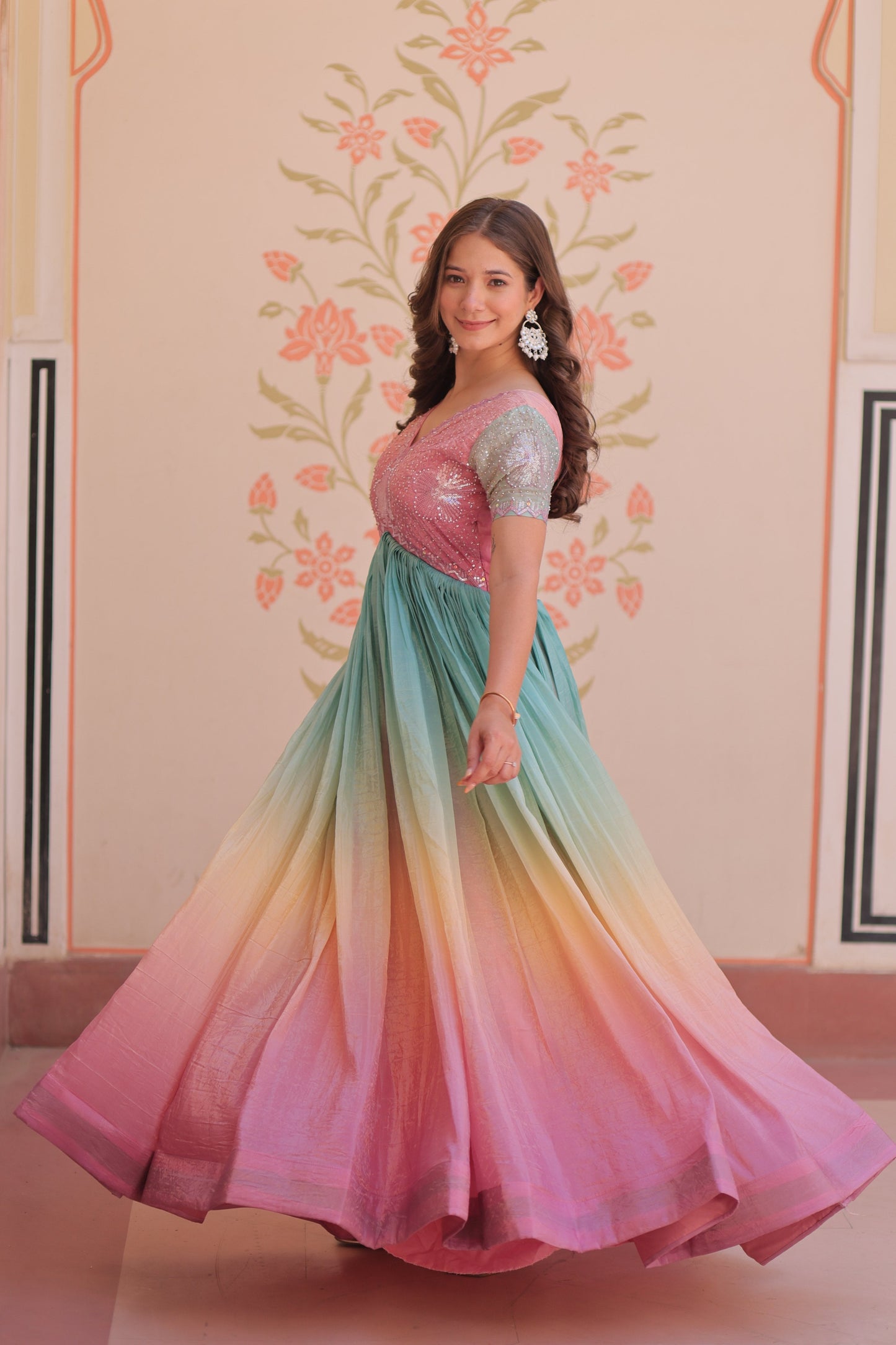 Jyoti Fashion Women's Peach Gold Crush Embroidered Designer Anarkali Set | Swadesiicart