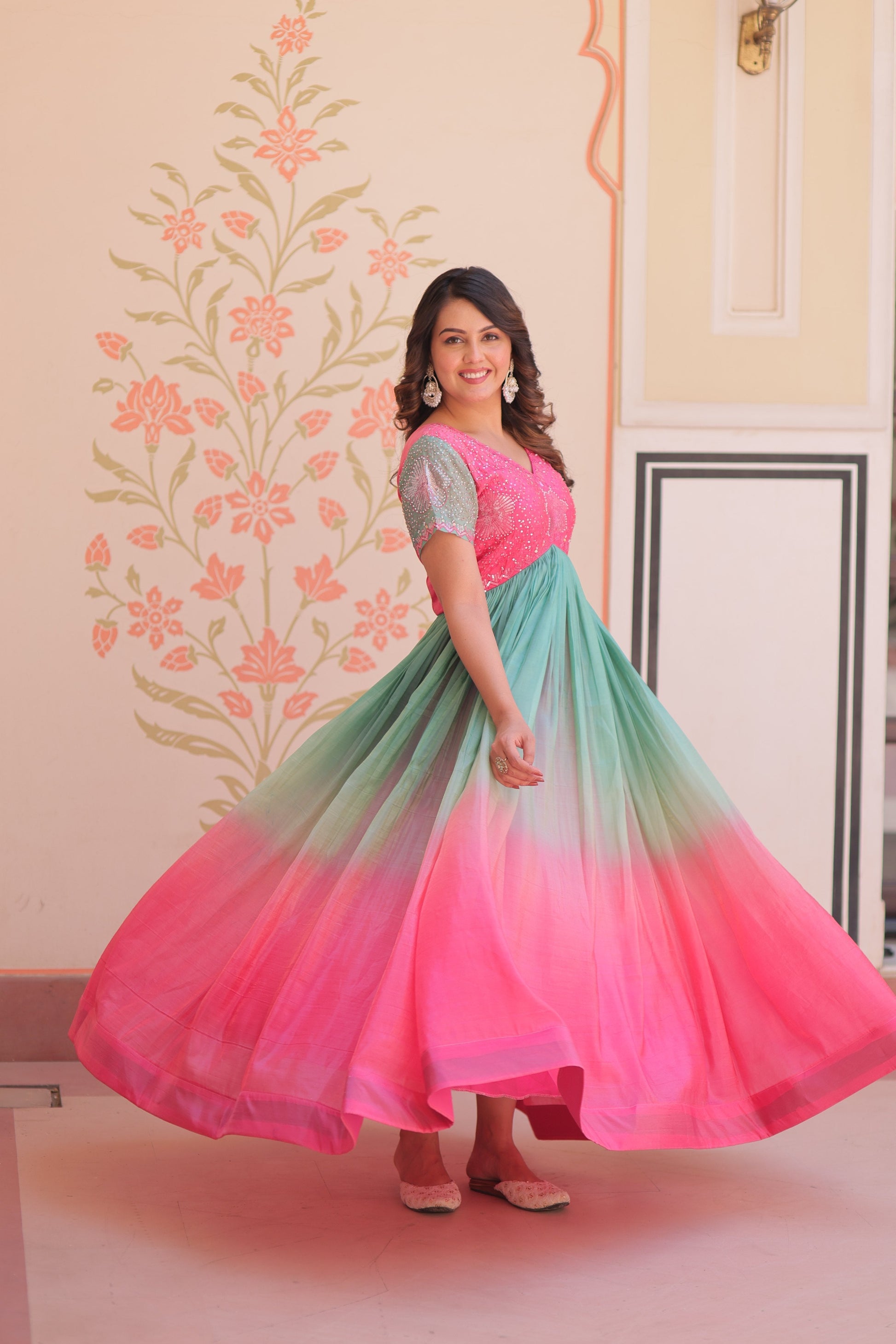 Jyoti Fashion Women's Pink Gold Crush Embroidered Designer Anarkali Set | Swadesiicart