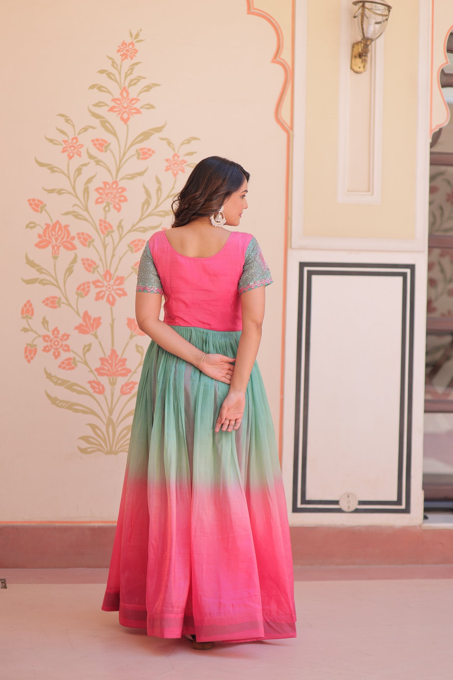 Jyoti Fashion Women's Pink Gold Crush Embroidered Designer Anarkali Set | Swadesiicart