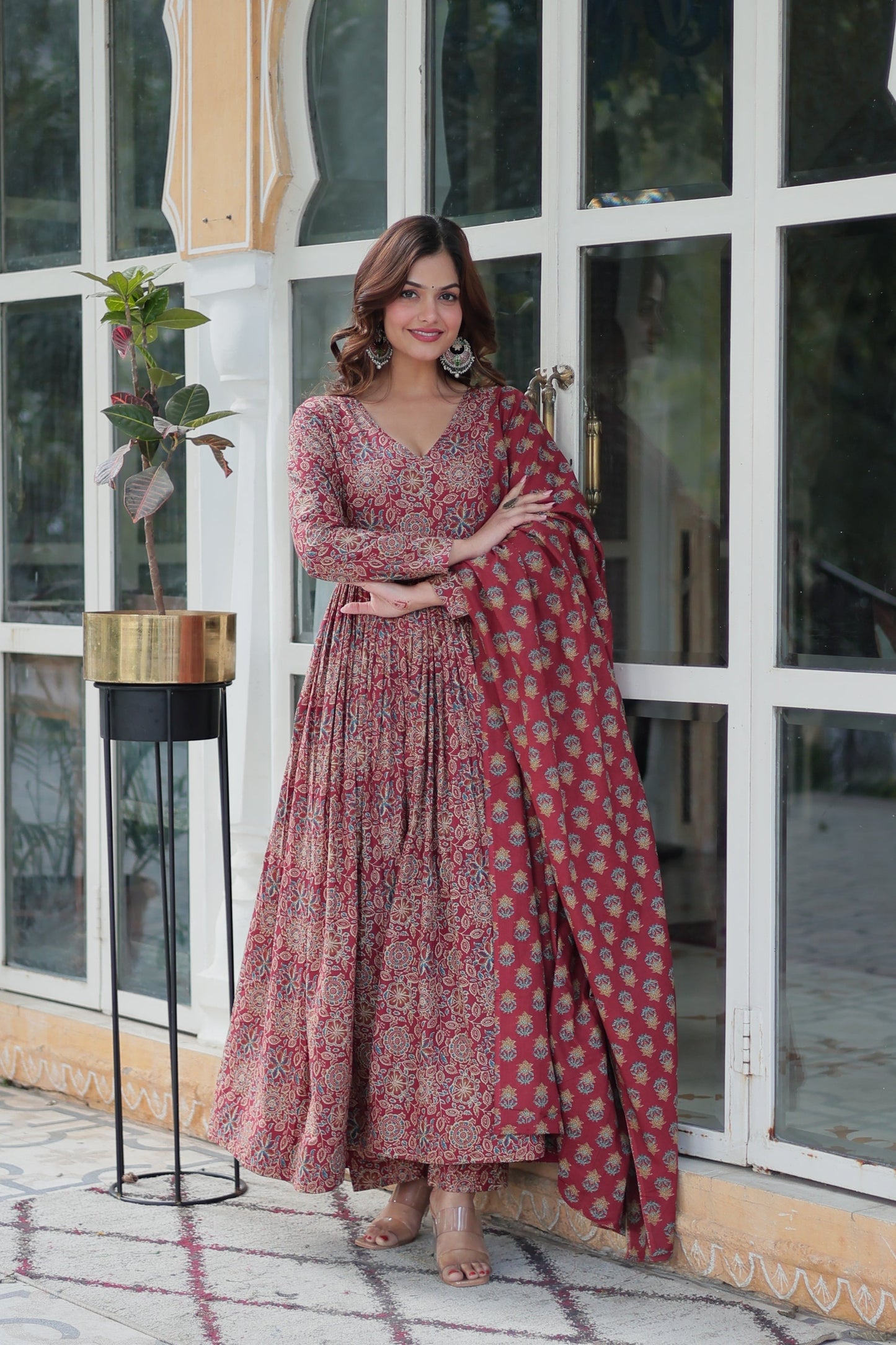 Jyoti Fashion Women's Maroon Cotton Floral Printed Designer Kurta Set | Swadesiicart
