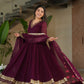 Jyoti Fashion Women's Wine Faux Blooming Sequins Zari Embroidered Anarkali Set With Dupatta | Swadesiicart