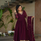 Jyoti Fashion Women's Wine Faux Blooming Sequins Zari Embroidered Anarkali Set With Dupatta | Swadesiicart