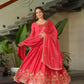 Jyoti Fashion Women's Pink Chinon Sequins Zari Embroidered Anarkali Set With Dupatta | Swadesiicart