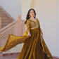 Jyoti Fashion Women's Mehendi Fendi Sequins & Zari Embroidered Anarkali Set With Dupatta | Swadesiicart