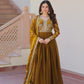 Jyoti Fashion Women's Mehendi Fendi Sequins & Zari Embroidered Anarkali Set With Dupatta | Swadesiicart