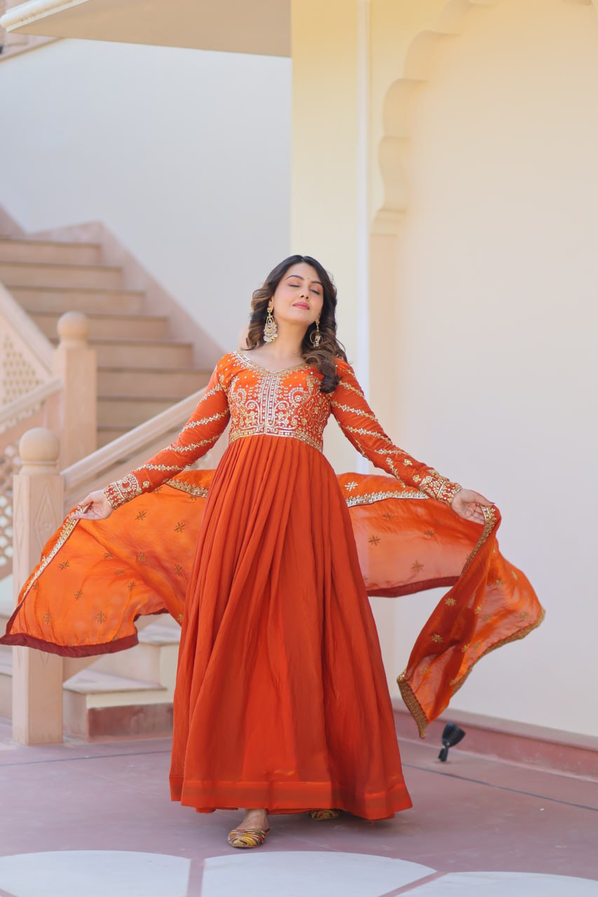 Jyoti Fashion Women's Fanta Fendi Sequins & Zari Embroidered Anarkali Set With Dupatta | Swadesiicart