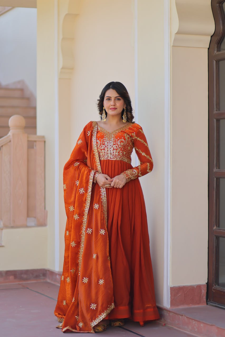 Jyoti Fashion Women's Fanta Fendi Sequins & Zari Embroidered Anarkali Set With Dupatta | Swadesiicart