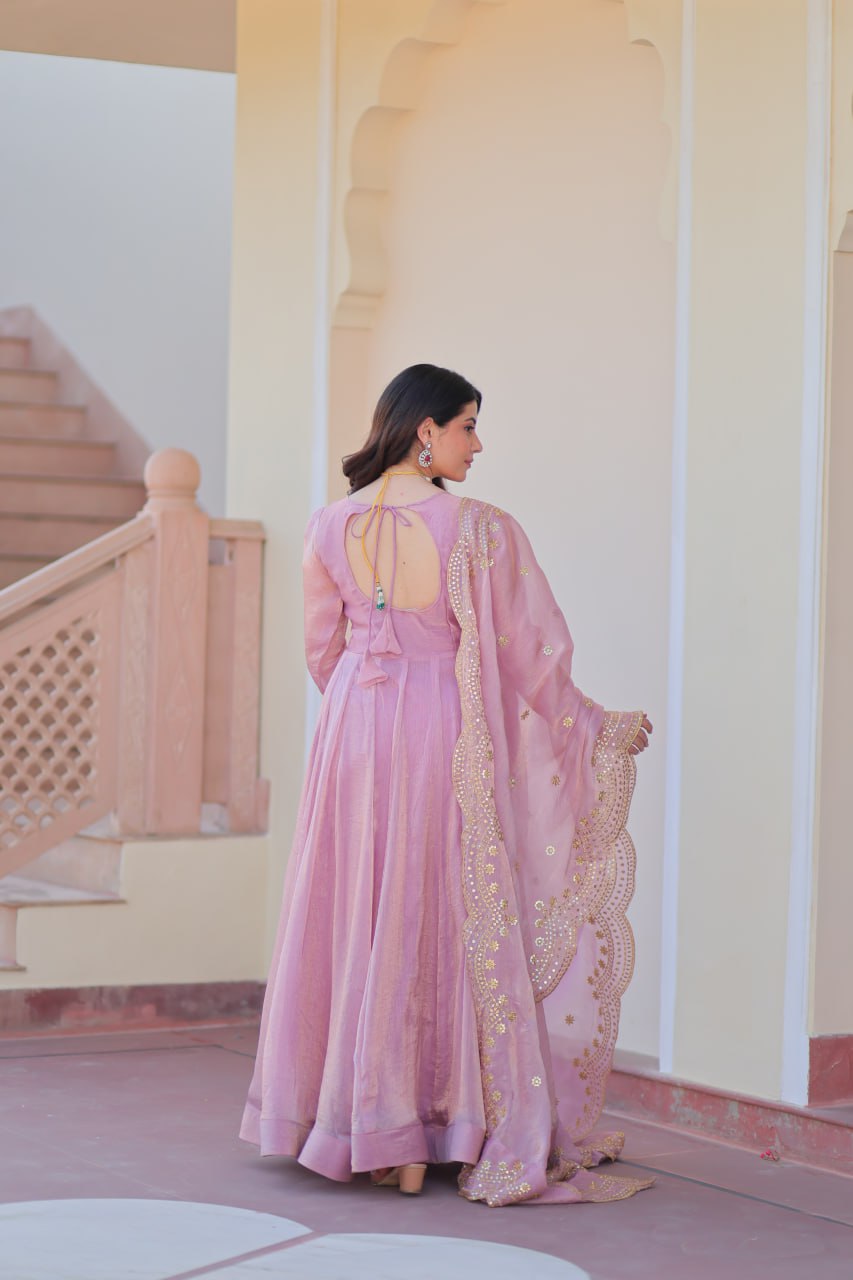 Jyoti Fashion Women's Lavender Fendi Chiffon Designer Anarkali Set With Dupatta | Swadesiicart