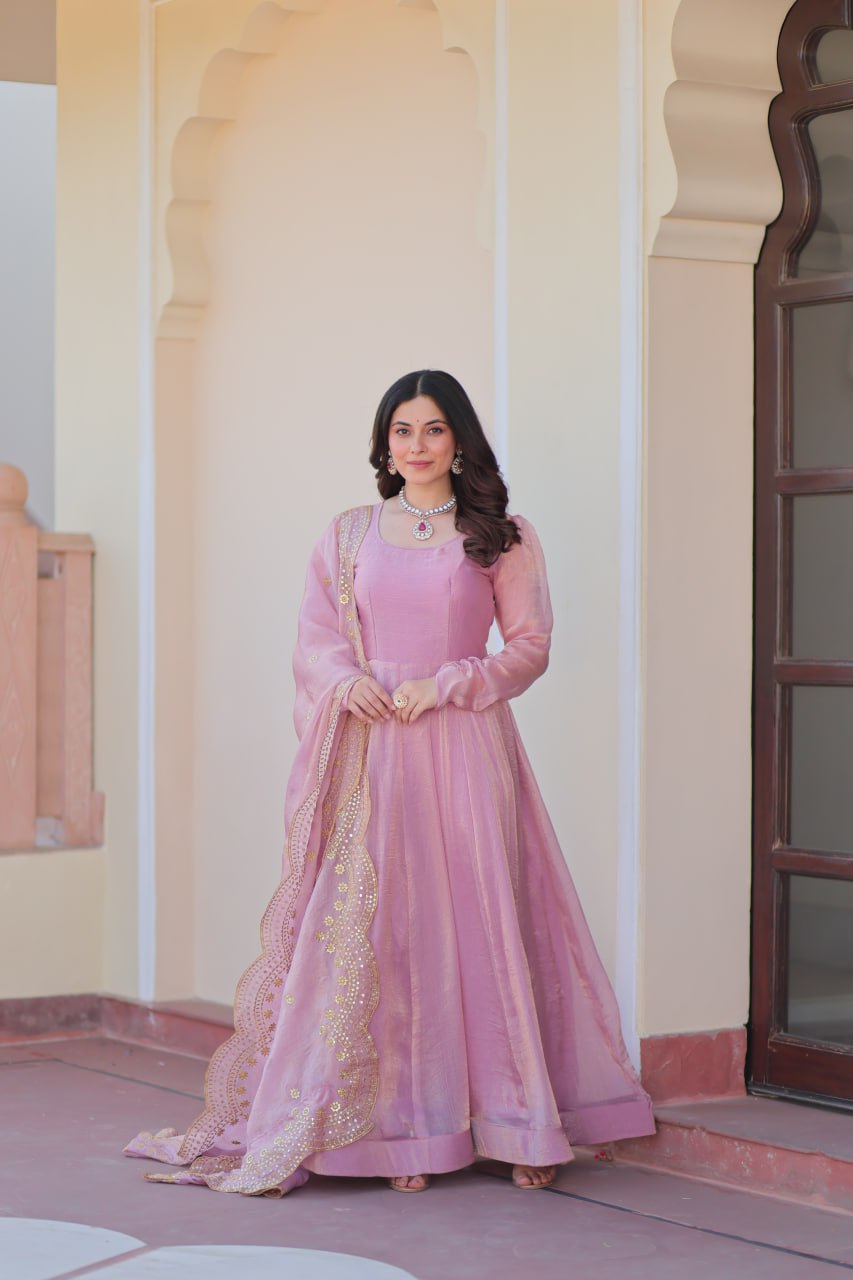 Jyoti Fashion Women's Lavender Fendi Chiffon Designer Anarkali Set With Dupatta | Swadesiicart