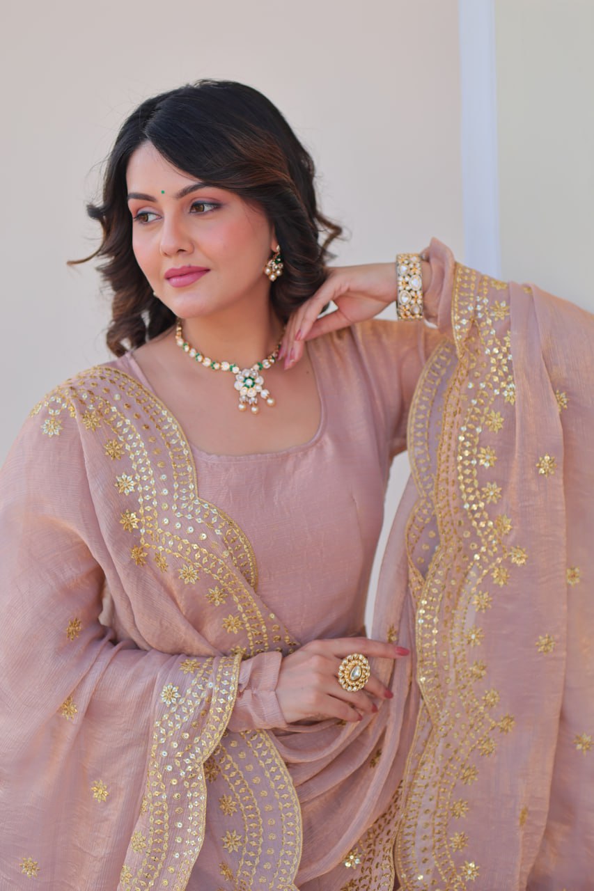 Jyoti Fashion Women's Peach Fendi Chiffon Designer Anarkali Set With Dupatta | Swadesiicart