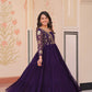 Jyoti Fashion Women's Purple Faux Blooming Sequins & Zari Embroidered Long Designer Anarkali Set | Swadesiicart