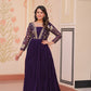 Jyoti Fashion Women's Purple Faux Blooming Sequins & Zari Embroidered Long Designer Anarkali Set | Swadesiicart