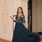 Jyoti Fashion Women's Teal Faux Blooming Sequins & Zari Embroidered Long Designer Anarkali Set | Swadesiicart