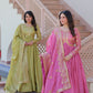 Jyoti Fashion Women's Mehendi & Pink Gold Crush Sequins with Multy Embroidered Anarkali Combo Set With Dupatta | Swadesiicart