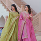 Jyoti Fashion Women's Mehendi & Pink Gold Crush Sequins with Multy Embroidered Anarkali Combo Set With Dupatta | Swadesiicart