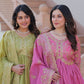 Jyoti Fashion Women's Mehendi & Pink Gold Crush Sequins with Multy Embroidered Anarkali Combo Set With Dupatta | Swadesiicart
