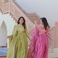 Jyoti Fashion Women's Mehendi & Pink Gold Crush Sequins with Multy Embroidered Anarkali Combo Set With Dupatta | Swadesiicart