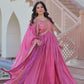 Jyoti Fashion Women's Pink Gold Crush Sequins with Multy Embroidered Anarkali Set With Dupatta | Swadesiicart