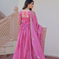 Jyoti Fashion Women's Pink Gold Crush Sequins with Multy Embroidered Anarkali Set With Dupatta | Swadesiicart