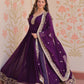 Jyoti Fashion Women's Purple Faux Blooming Sequins & Zari Embroidered Anarkali Set With Dupatta | Swadesiicart
