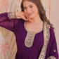 Jyoti Fashion Women's Purple Faux Blooming Sequins & Zari Embroidered Anarkali Set With Dupatta | Swadesiicart