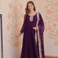 Jyoti Fashion Women's Purple Faux Blooming Sequins & Zari Embroidered Anarkali Set With Dupatta | Swadesiicart