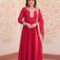 Jyoti Fashion Women's Rani Pink Faux Blooming Sequins & Zari Embroidered Anarkali Set With Dupatta | Swadesiicart